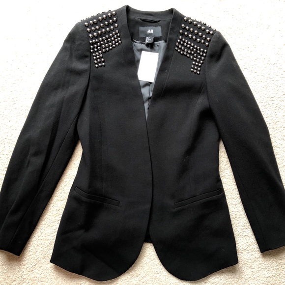 H&M Black Silver Studded Long Sleeve Blazer Jacket H&M Black Silver Studded Long Sleeve Blazer Jacket